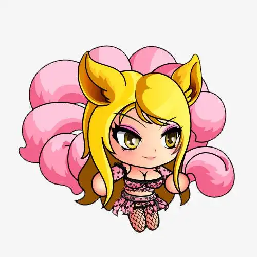 手绘九尾狐狸女妖q版免抠