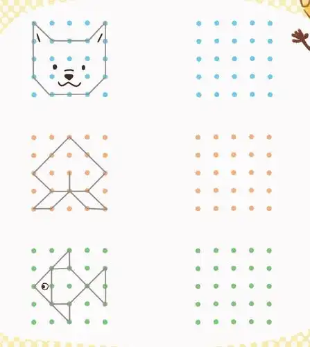 宝宝,拿起手中的铅笔,参考左边的图形,在右边点格里画出同样的图形吧!