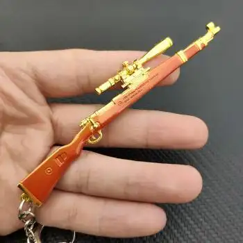 迷你钥匙扣m416三级头98k大逃杀大吉大利合金玩具 金色黄金98k送展架
