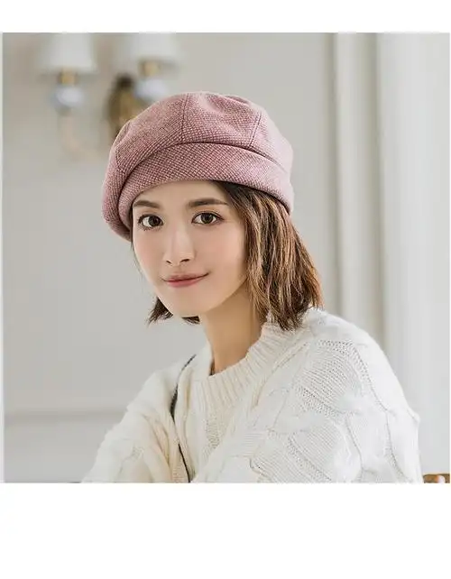 【胖脸适合的帽子】女韩版潮适合短带的秋冬大脸胖妹妹宽松贝雷帽时尚