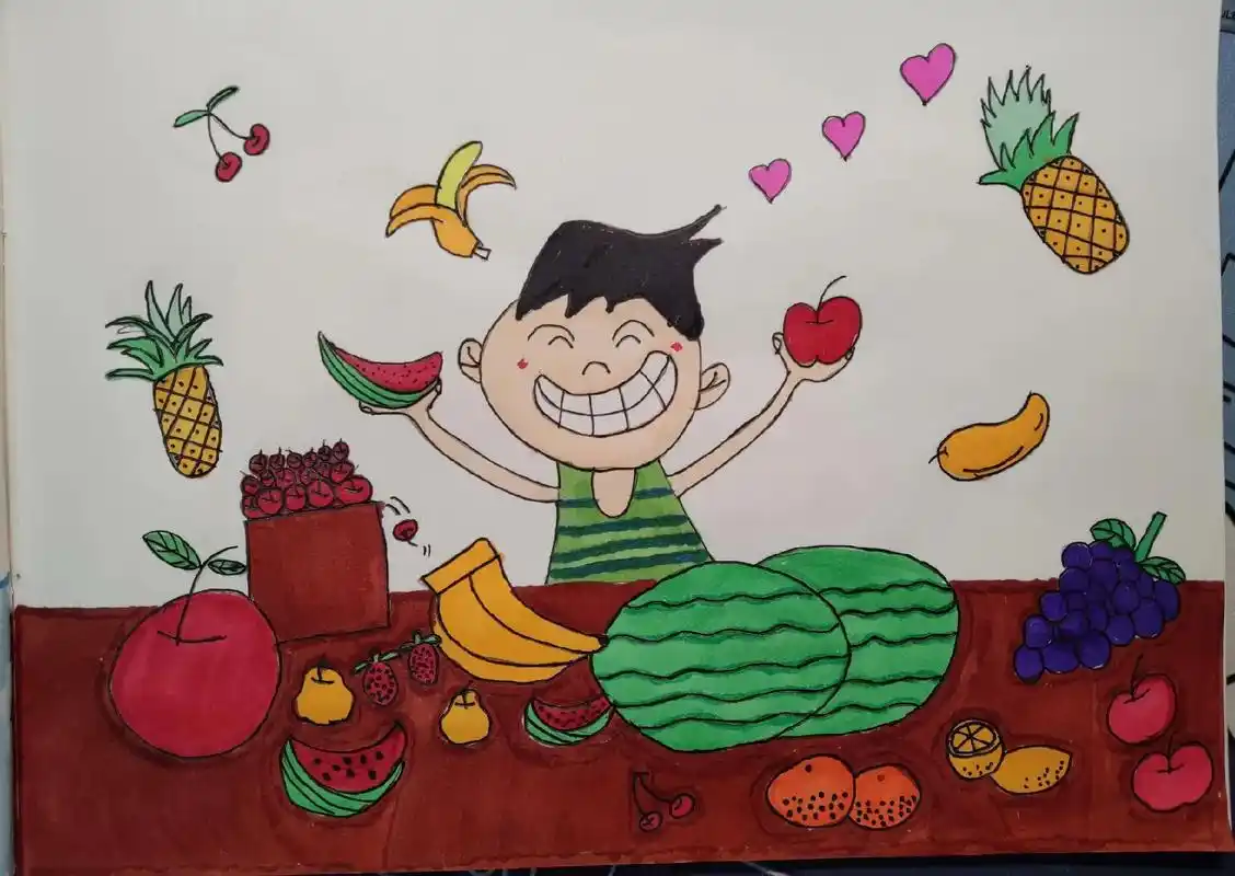 弟弟二年级上册美术作业.好吃的水果,绘画中的节日,杯子的设计 - 抖音