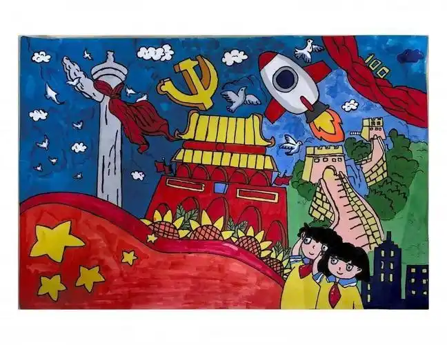 红领巾心向党绘画作品展示三