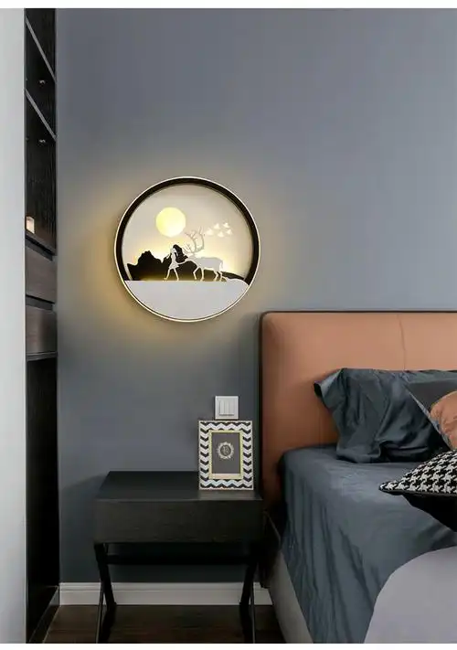北欧卧室床头灯壁灯小鹿过道客厅房间背景壁灯简约创意个性可调光