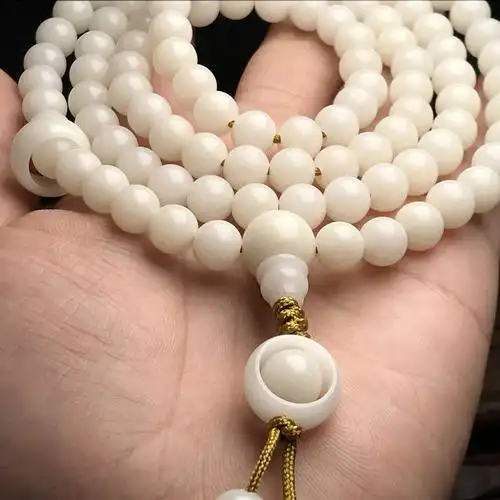 白玉菩提根老桶型圆珠108颗转运跑环佛珠手链念珠79桶