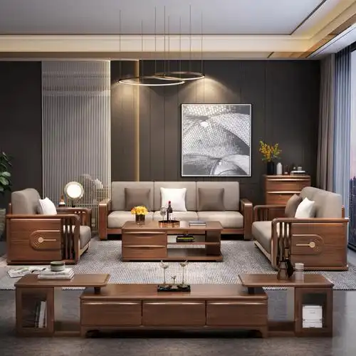 欧梵森 中式家具胡桃木实木沙发客厅组合现代简约套装轻奢小户型沙发