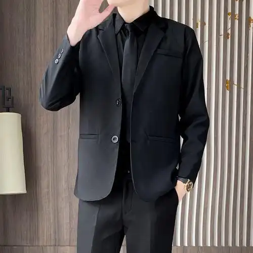 啄木鸟男士职业感黑色西服套装外套衬衫搭配西裤一套新郎官结婚西装