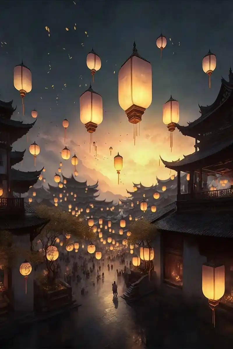 "为你明灯三千,为你花开满城."#ai绘画 #图文伙伴计划  - 抖音