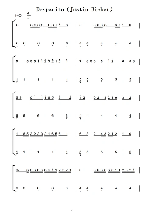 despacito(justin bieber) 钢琴谱 钢琴双手简谱.pdf