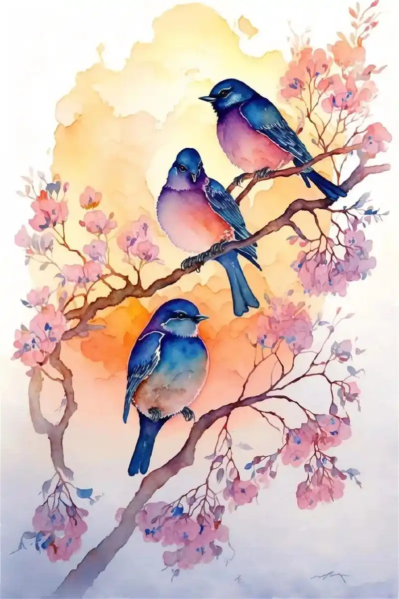 看枝头上三只小鸟 #欢迎取图 #壁纸 #艺术 - 抖音