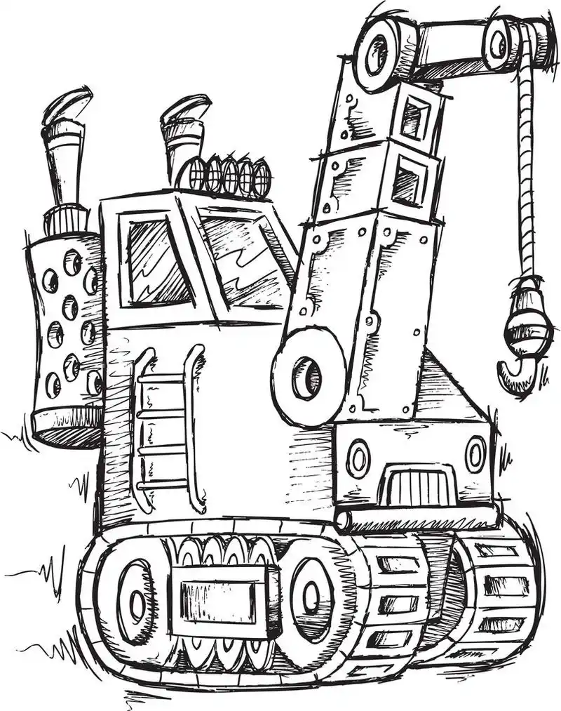 起重机涂鸦素描矢量插图绘画艺术