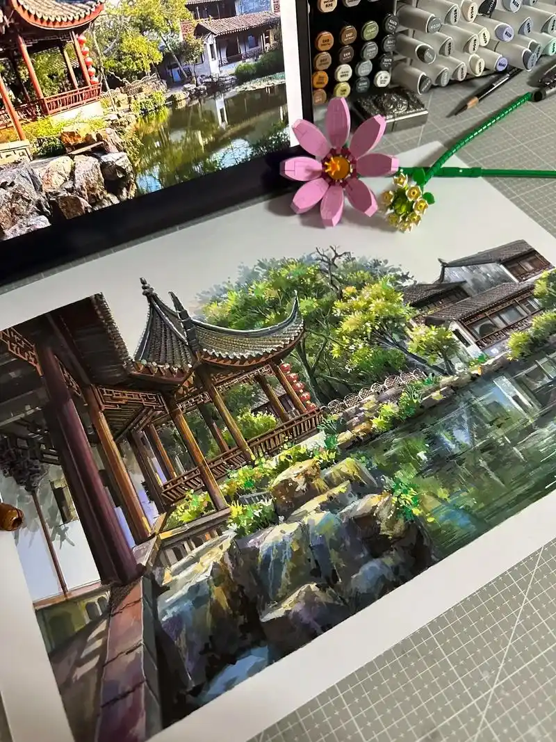 苏州园林…网师园…#马克笔手绘 #手绘 #马克笔#苏州园林# - 抖音
