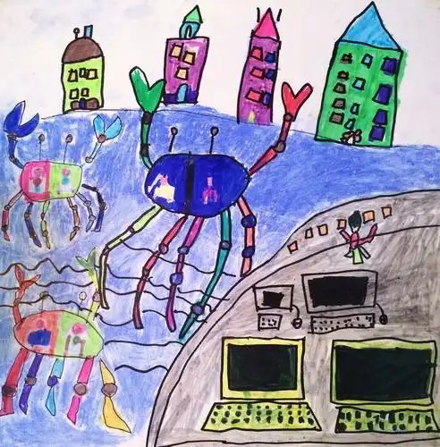 机械螃蟹/少儿绘画作品/儿童画/网络美术馆_中国少儿美术教育网