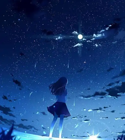 仰望星空的少女风景竖图