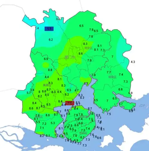 3毫米出现在海沧区文圃山附近低温大概在2-5℃左右其中同安区军营村