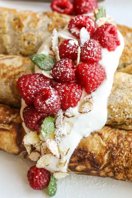 lemon ricotta and raspberry crepes