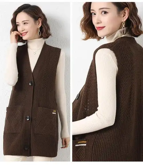 毛背心女开身女士马甲针织春秋中长款坎肩毛衣开衫时尚马夹外套外搭