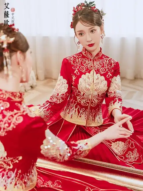 秀禾服新娘2021年新款中式礼服女结婚龙凤褂嫁衣秀禾出阁服小个子