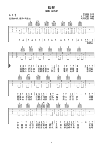 梁静茹 暖暖 吉他谱 g调指法b调六线吉他谱-虫虫吉他谱免费下载
