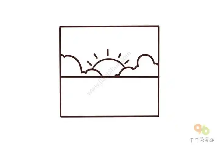 全家在山顶看日出简笔画