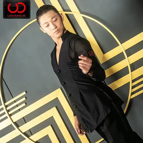 udance拉丁舞男士新款上衣国标舞比赛练功服开叉表演舞蹈服ua130