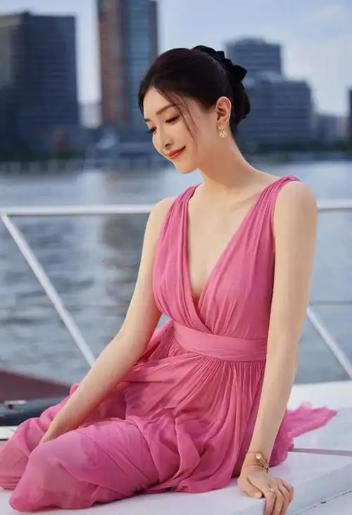 江疏影红色深v连衣裙性感写真