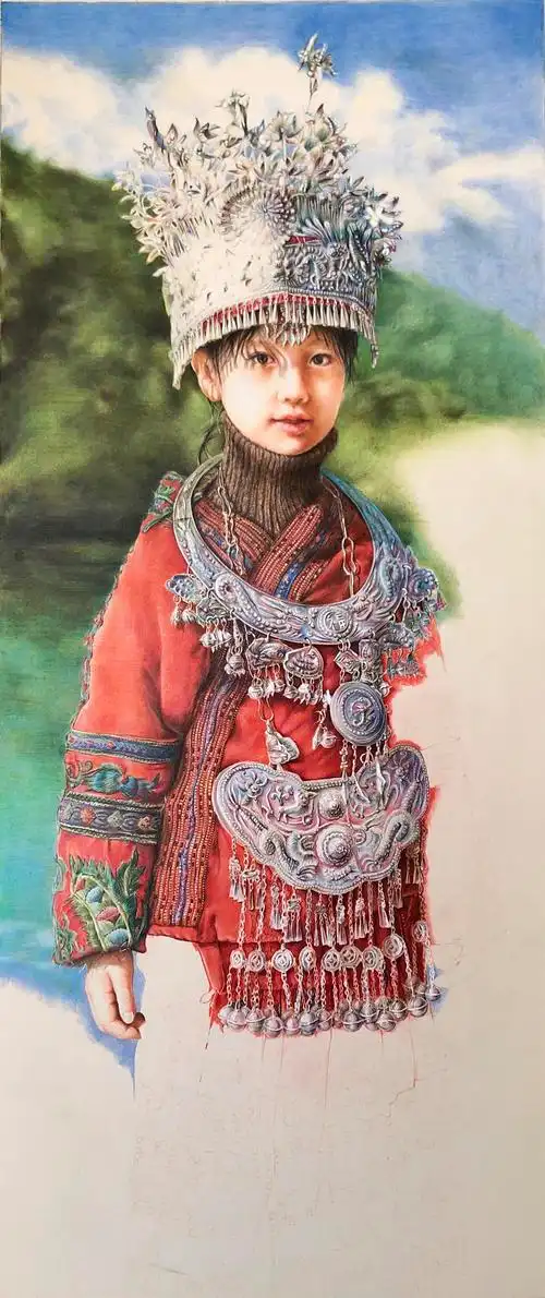彩铅作品:苗族服饰-裴佳欣