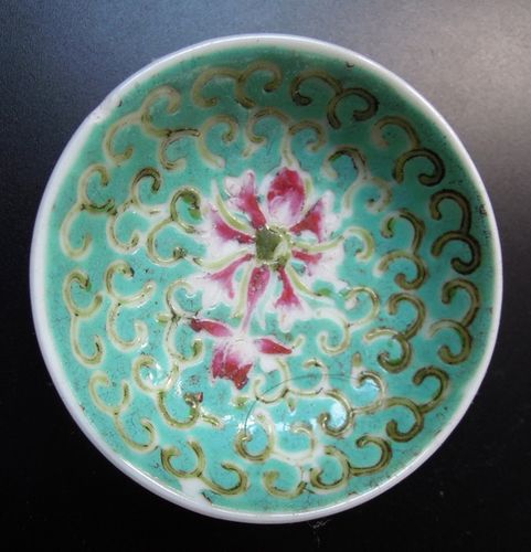 民国解放初"江西景德镇名瓷"粉彩手绘花卉纹瓷器老碟子 古董