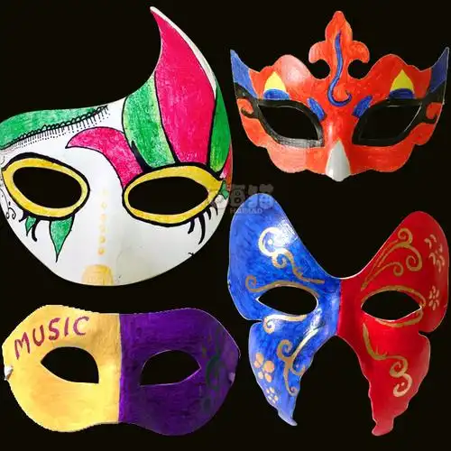 空白色纸浆京剧脸谱面具儿童幼儿园创意diy手工绘画材料男女涂色