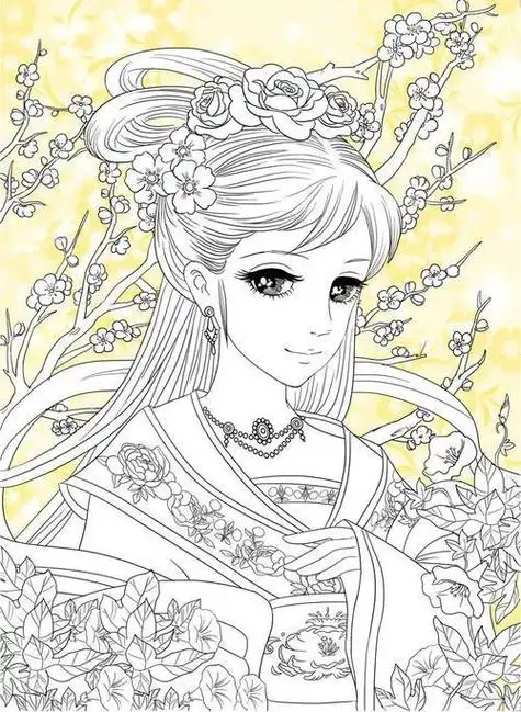 古代美丽女子涂色简笔画