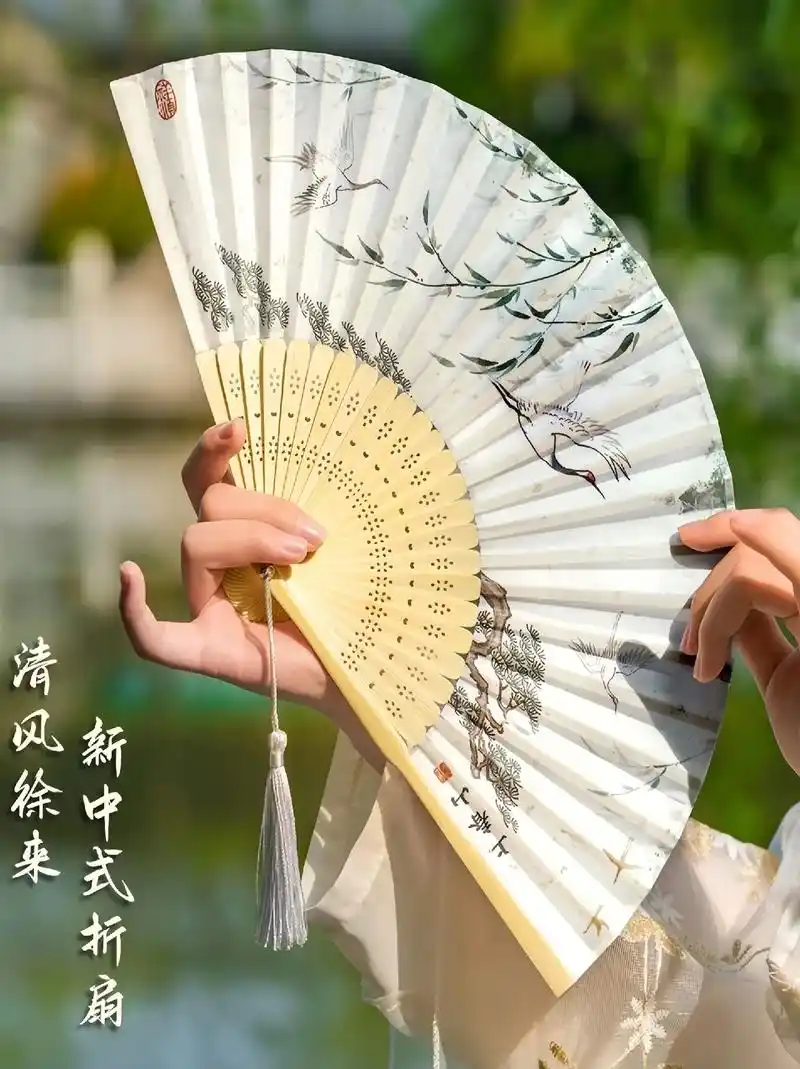 古风扇子中国风定制儿童折叠手工旗袍水墨扇.#国风古韵 #图文 - 抖音