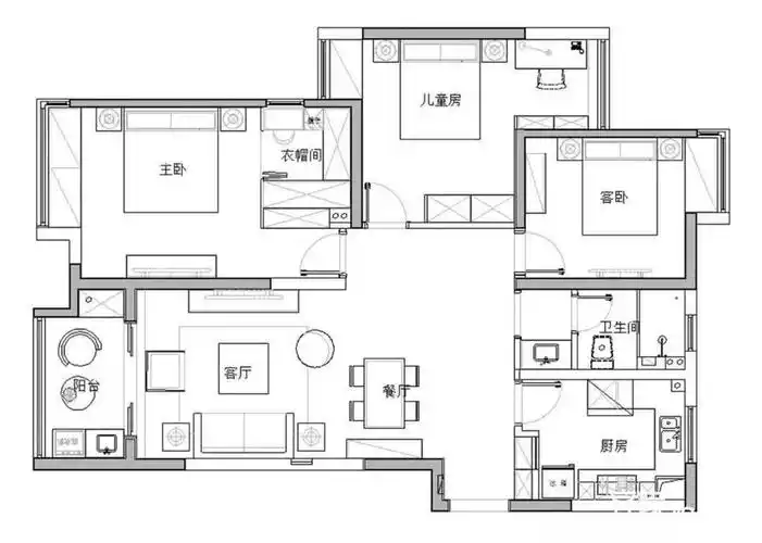 6万100平米现代三房装修效果图,100平简约装修案例效果图-齐家装修网