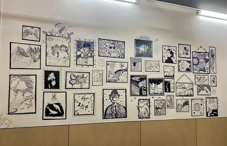 美术机构墙绘|画室环创|线描创意|墙壁涂鸦