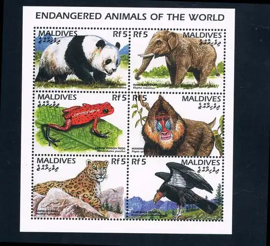 马尔代夫1996世界珍稀动物大熊猫等全新外国邮票(大图展示)