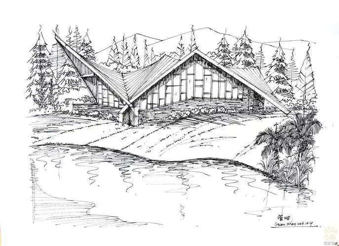 环境景观建筑手绘效果图线稿图
