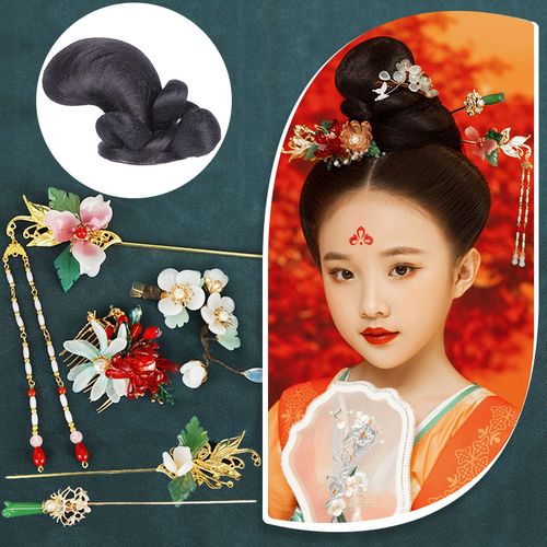 古装嫦娥月兔发髻造型假发儿童古风汉服发包饰品套装女童古代发型