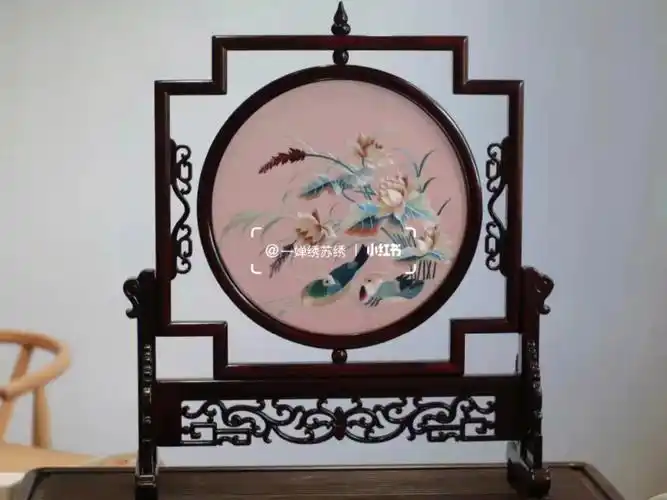 双面绣苏绣百年好合摆件荷花鸳鸯