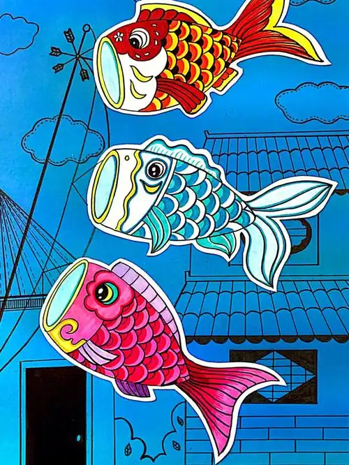 每日一画今日马克笔绘画鲤鱼旗