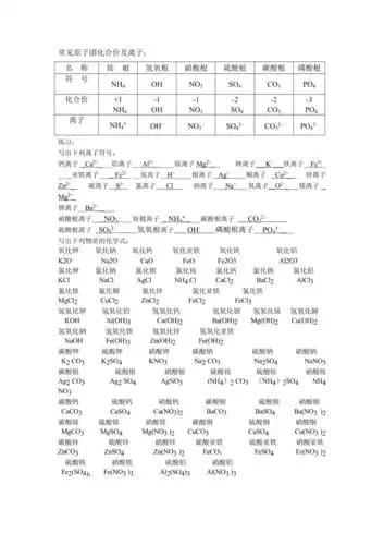 常见原子团化合价及离子化学式书写