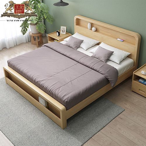 橡胶木实木床北欧全实木高箱储物床1.5米1.8米原木双人床工厂直销