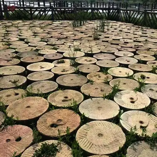 民间老石材 曲阳石雕厂家批发老磨盘 庭院园林铺路石量大从优