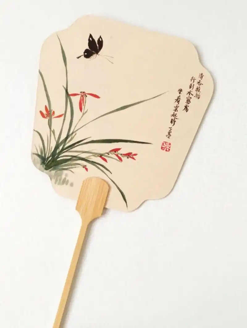 兰草国画 手绘宣纸团扇 兰花草的寓意有希望,理想,美好,高洁,贤德,它