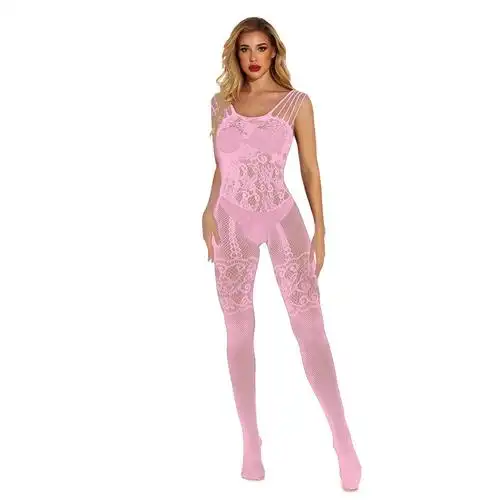 情趣内衣吊带性感黑色真人镂空开档连体网衣丝袜提花网衣网袜w062