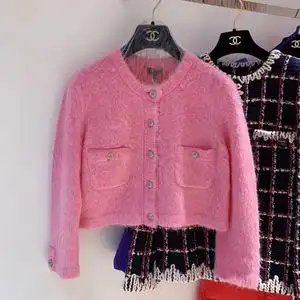 法国代购 chanel/香奈儿 秋冬款粉色针织开衫毛衣外套 杨幂同款
