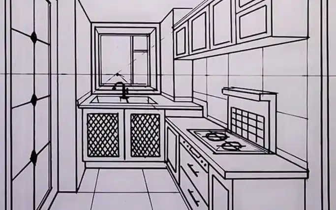 手绘零基础教学橱柜透视教程