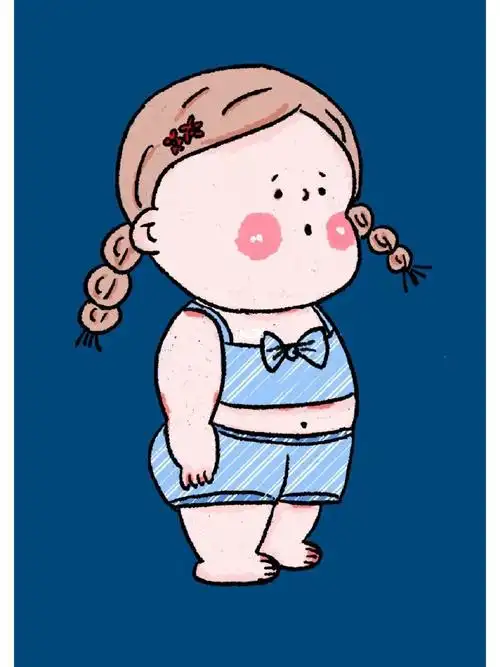 太热了,该穿比基尼了,胖嘟嘟不妨碍性感可爱@薯队长#插画  #儿童插画