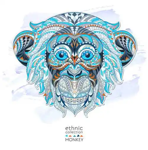 彩色色块的矢量老猴子图腾图案