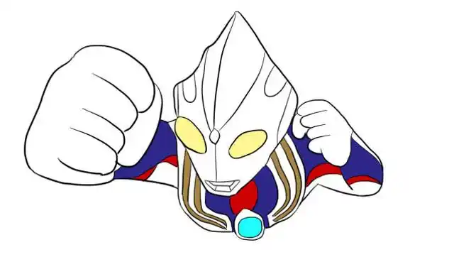 飞行中的迪迦奥特曼儿童卡通简笔画