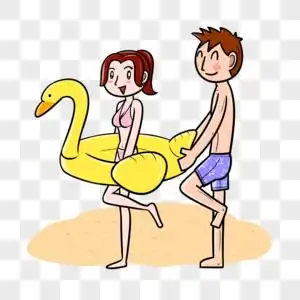 海边青年男女去游泳图片