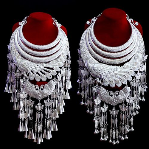 苗族凤凰项圈贵州广西湖南苗族银饰苗族服装银饰项圈铃铛挂饰侗族