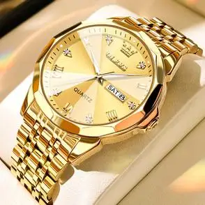 瑞士正品牌男士手表男款机械男表黄金色商务防水石英成人名表十大